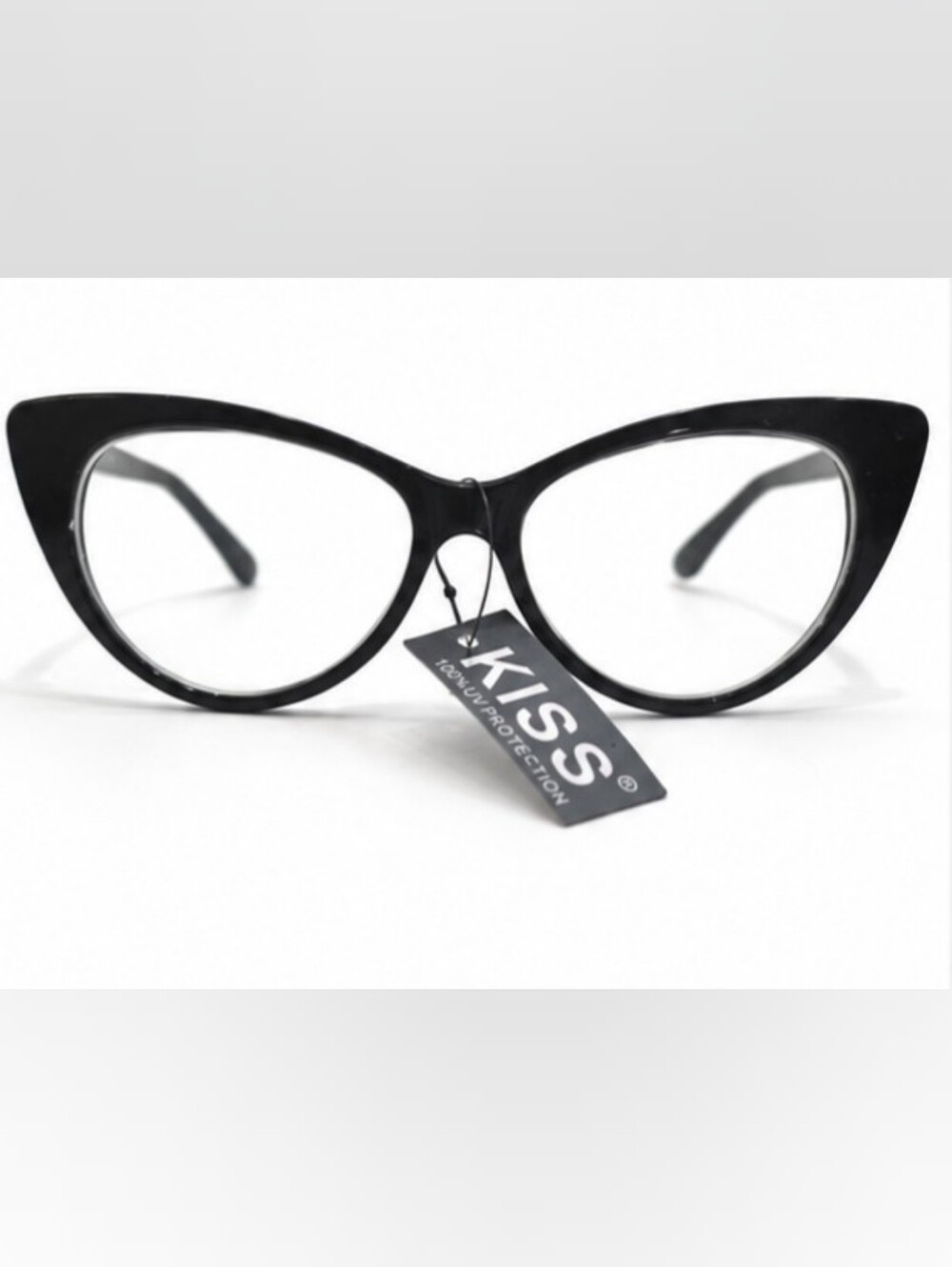 NWT KISS Women’s Black Cat-Eye Clear Lens Fashion Glasses 100% UV Protection